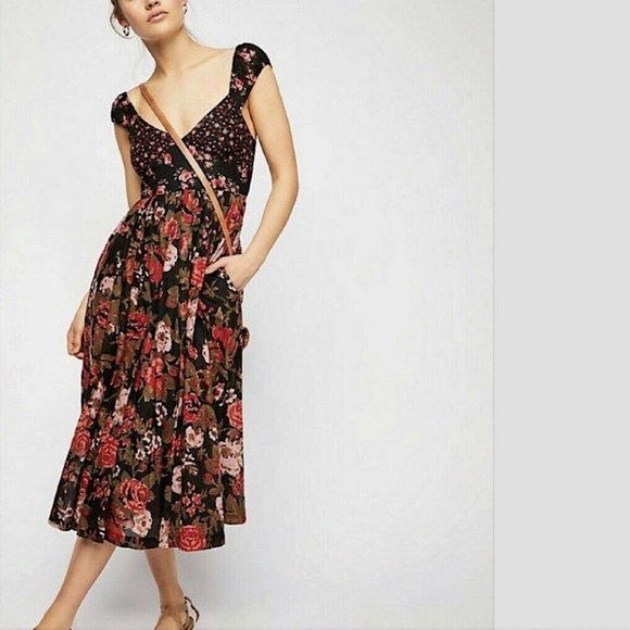 Free People Dresses & Skirts - Free People Love You Black Midi Floral Sleeveless